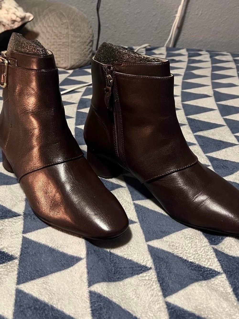 Nine West Dark Brown Leather Ankle Boots with Side Zip